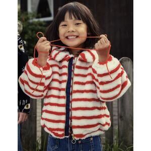 Mini Rodini Striped Faux Fur Jacket 1.5–3Y Unisex Angry Cat Designer Sustainable